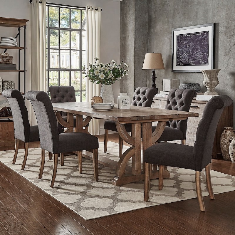 Paloma Reclaimed Wood Rectangular Dining Set by iNSPIRE Q Artisan - 7-Piece Set - Dark Grey Linen