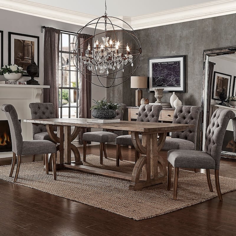 Paloma Reclaimed Wood Rectangular Dining Set by iNSPIRE Q Artisan - 7-Piece Set - Grey Linen