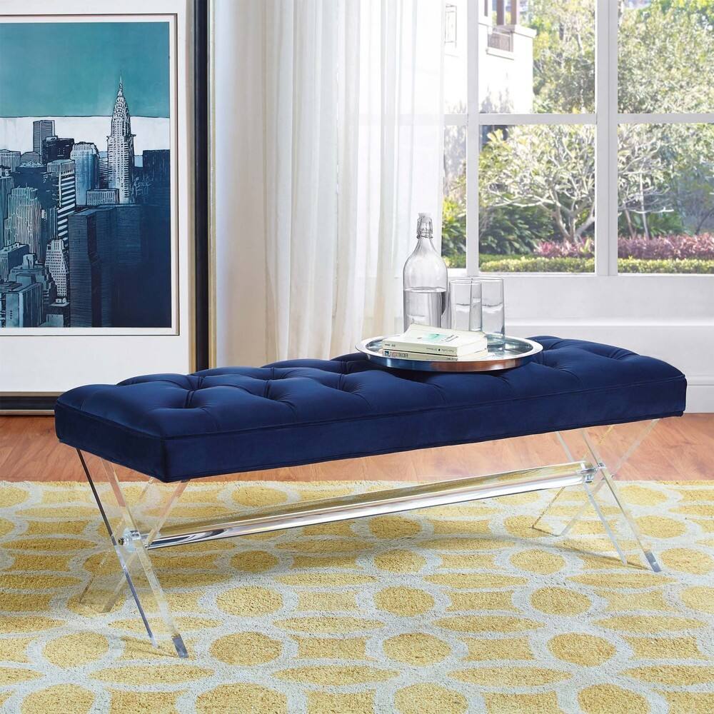 Claira Navy Velvet and Lucite Bench