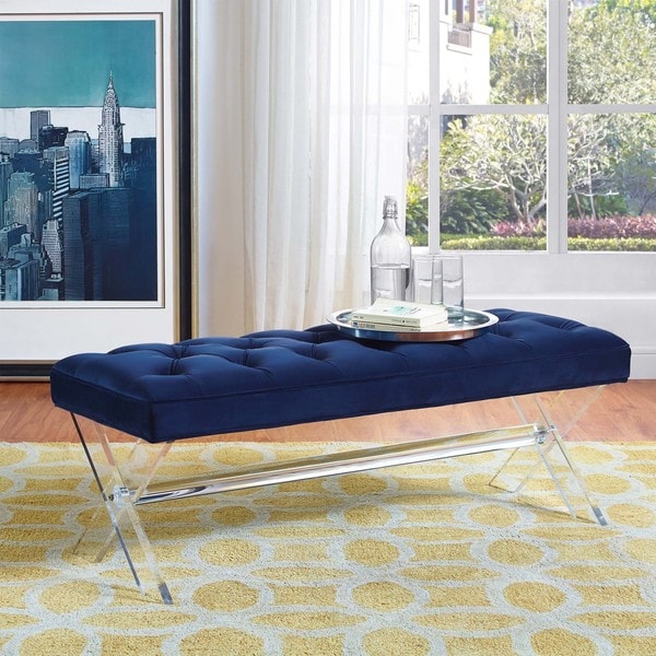 Claira Navy Velvet and Lucite Bench. Opens flyout.
