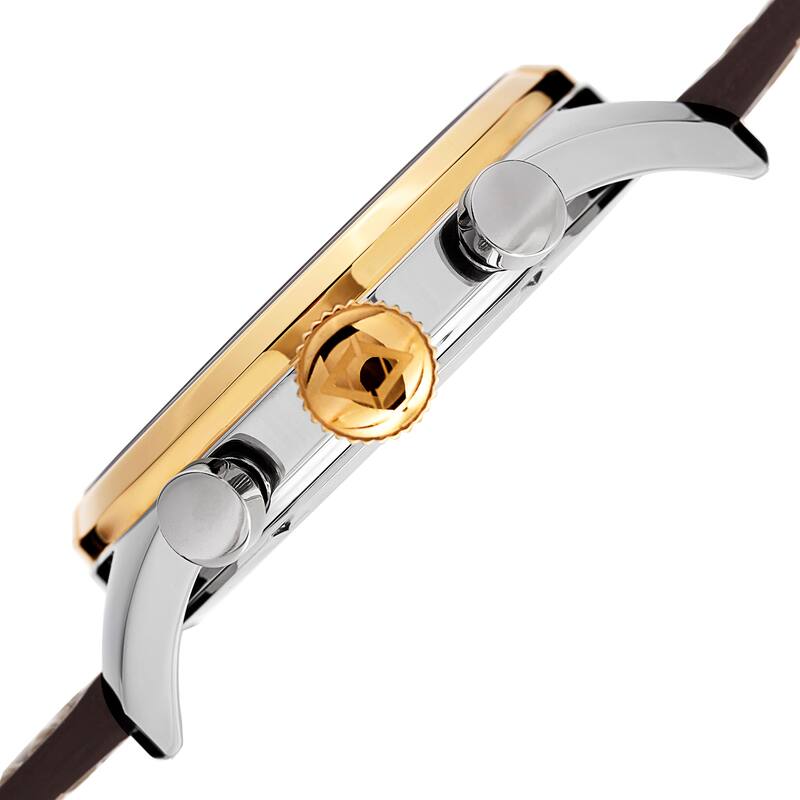 Akribos XXIV Men's Quartz Chronograph Gold-Tone Leather Strap Watch