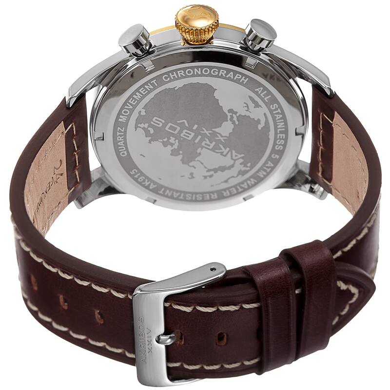 Akribos XXIV Men's Quartz Chronograph Gold-Tone Leather Strap Watch