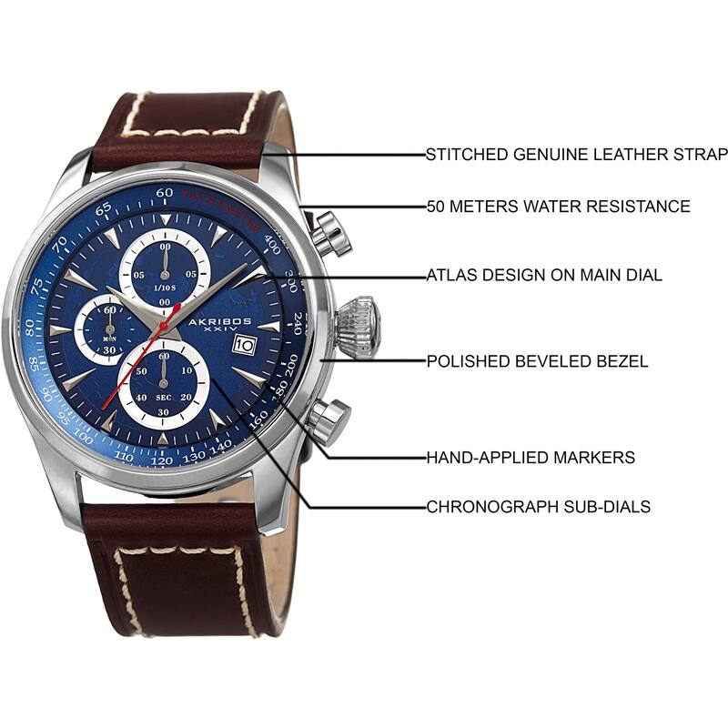 Akribos XXIV Men's Quartz Chronograph Blue Leather Strap Watch