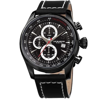 Akribos XXIV Men's Quartz Chronograph Black Leather Strap Watch