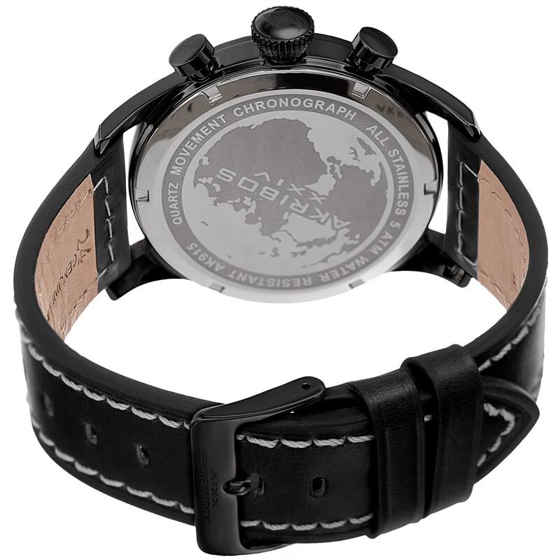 Akribos XXIV Men's Quartz Chronograph Black Leather Strap Watch