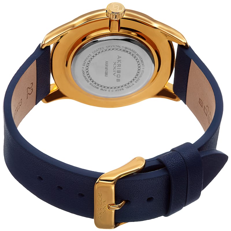 Akribos XXIV Men's Royal Blue Leather Gold-Tone Strap Watch