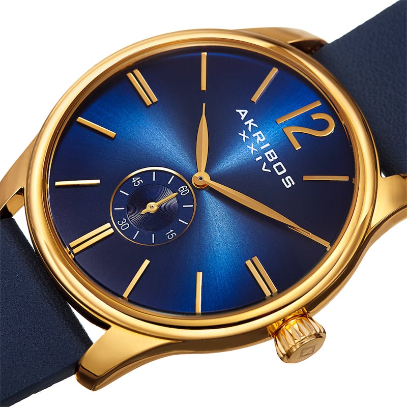 Akribos XXIV Men's Royal Blue Leather Gold-Tone Strap Watch