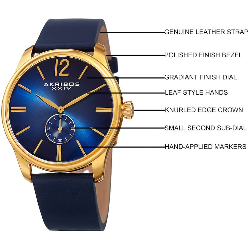 Akribos XXIV Men's Royal Blue Leather Gold-Tone Strap Watch