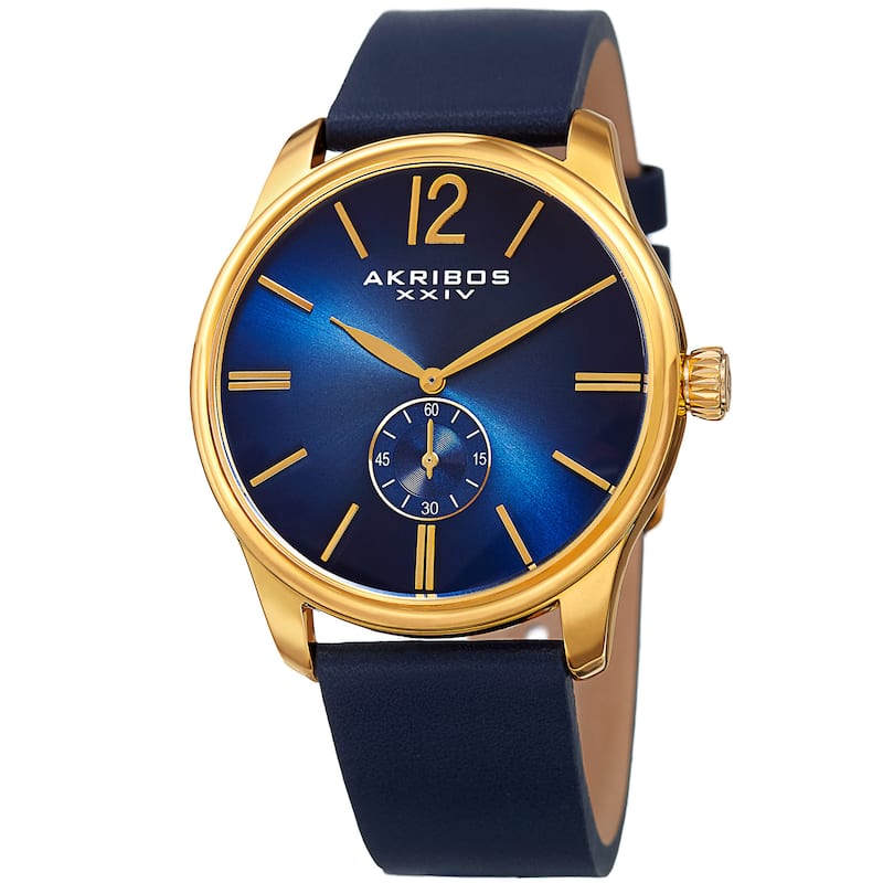 Akribos XXIV Men's Quartz Leather Blue Strap Watch