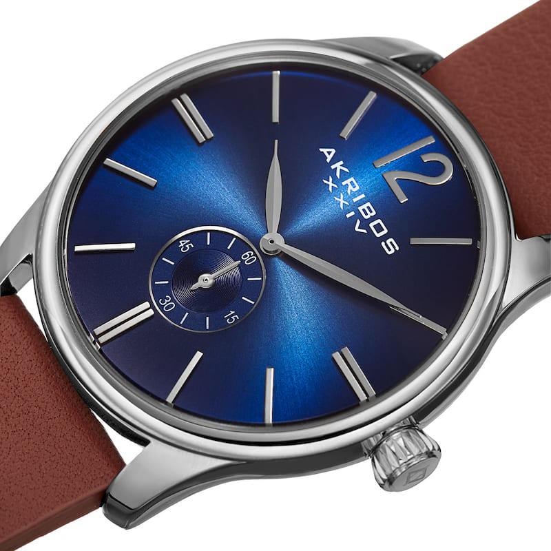 Akribos XXIV Men's Quartz Leather Blue Strap Watch