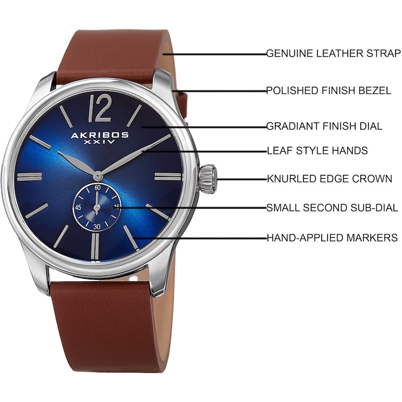 Akribos XXIV Men's Quartz Leather Blue Strap Watch