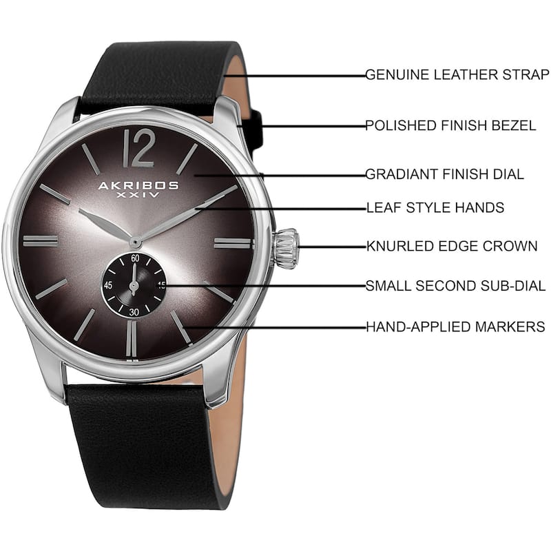 Akribos XXIV Men's Quartz Leather Black Strap Watch