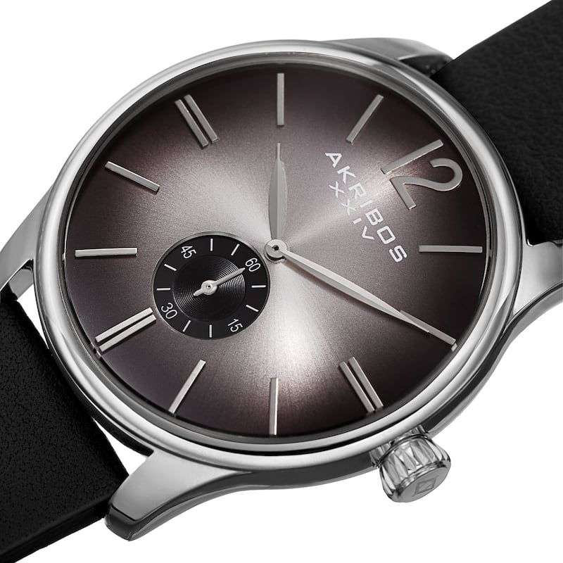 Akribos XXIV Men's Quartz Leather Black Strap Watch