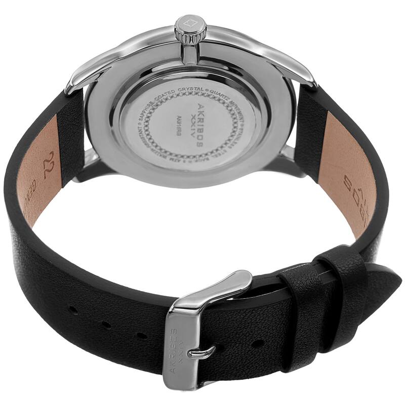 Akribos XXIV Men's Quartz Leather Black Strap Watch