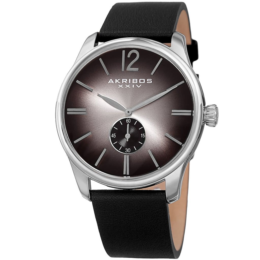 Akribos XXIV Men's Quartz Leather Black Strap Watch