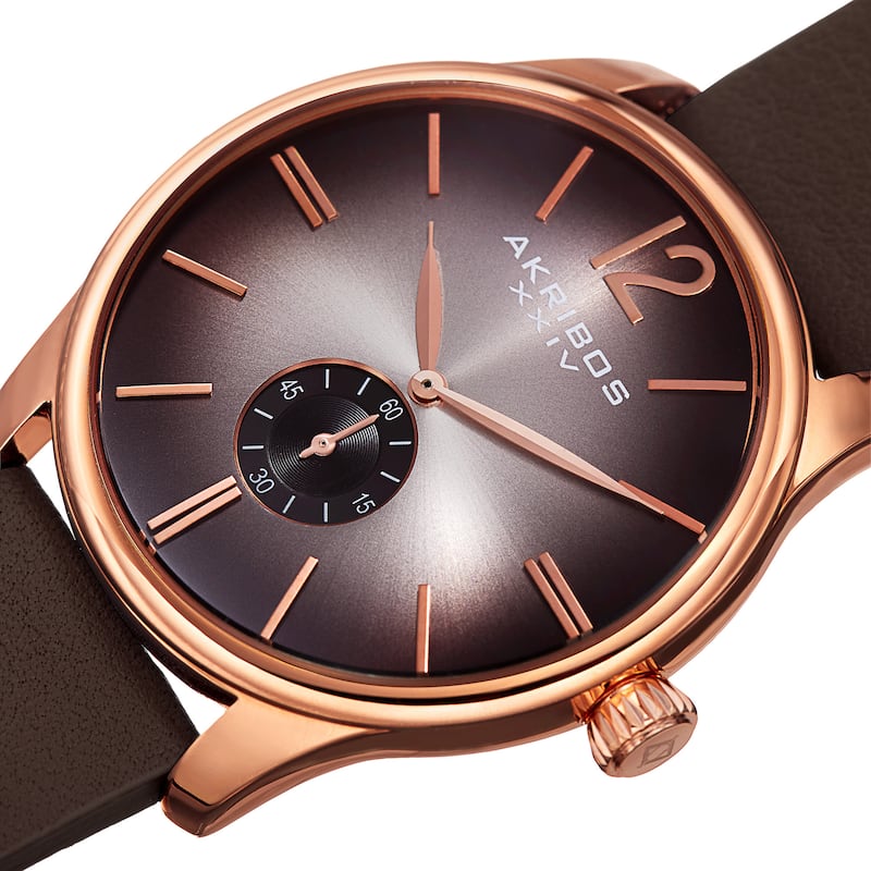 Akribos XXIV Men's Quartz Leather Brown Strap Watch