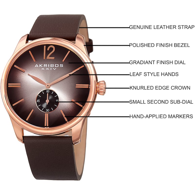 Akribos XXIV Men's Quartz Leather Brown Strap Watch
