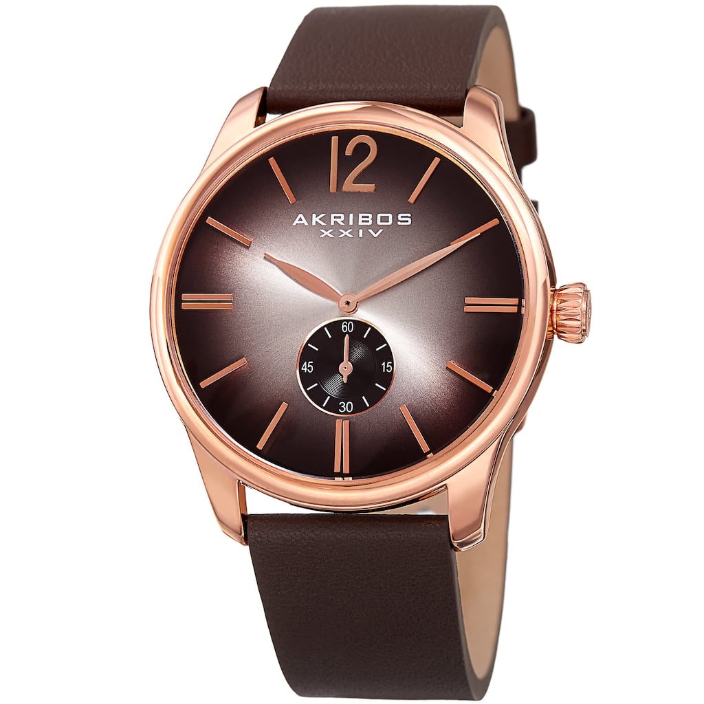 Akribos XXIV Men's Quartz Leather Brown Strap Watch