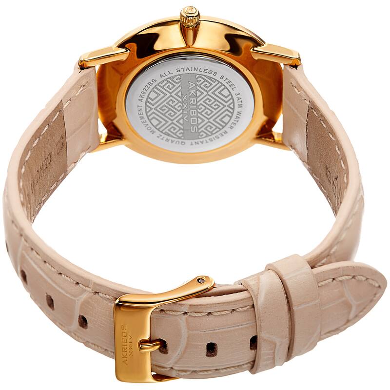 Akribos XXIV Women's Quartz Easy to Read Leather Beige Strap Watch