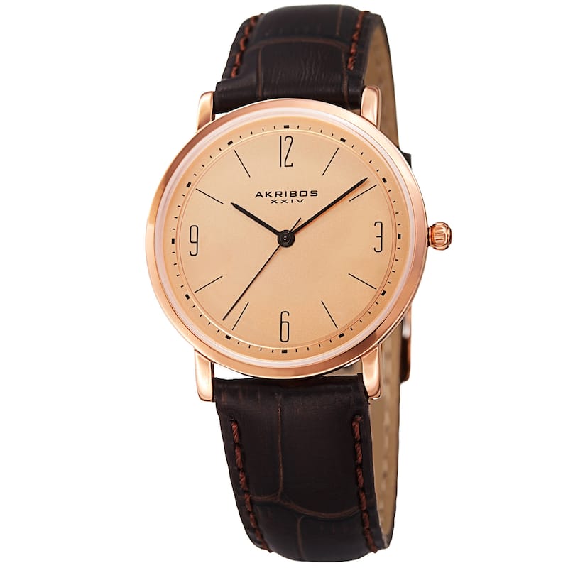 Akribos XXIV Women's Quartz Easy to Read Leather Brown Strap Watch