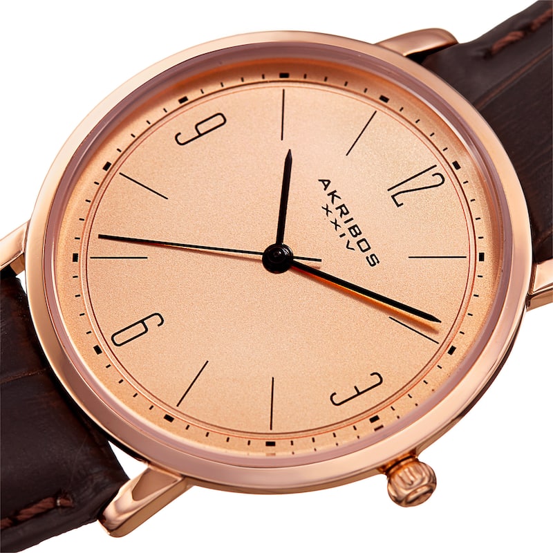 Akribos XXIV Women's Quartz Easy to Read Leather Brown Strap Watch