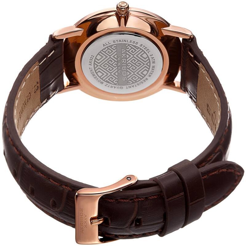 Akribos XXIV Women's Quartz Easy to Read Leather Rose-Tone Strap Watch