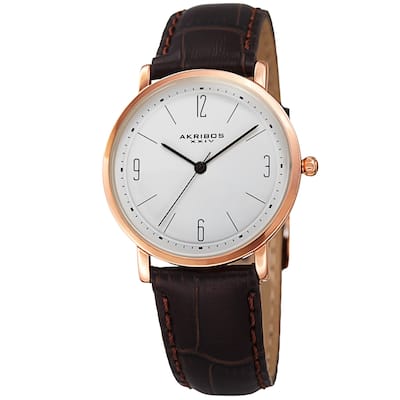 Akribos XXIV Women's Quartz Easy to Read Leather Rose-Tone Strap Watch