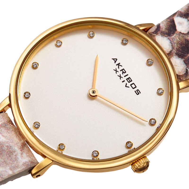 Akribos XXIV Women's Quartz Swarovski Crystal Double Wrap Leather Lizard Strap Watch