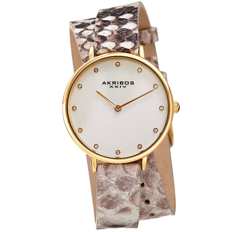 Akribos XXIV Women's Quartz Swarovski Crystal Double Wrap Leather Lizard Strap Watch