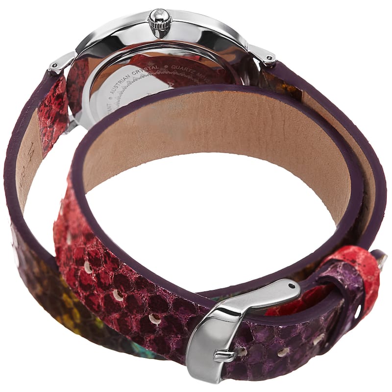 Akribos XXIV Women's Quartz Swarovski Crystal Double Wrap Leather Lizard Strap Watch