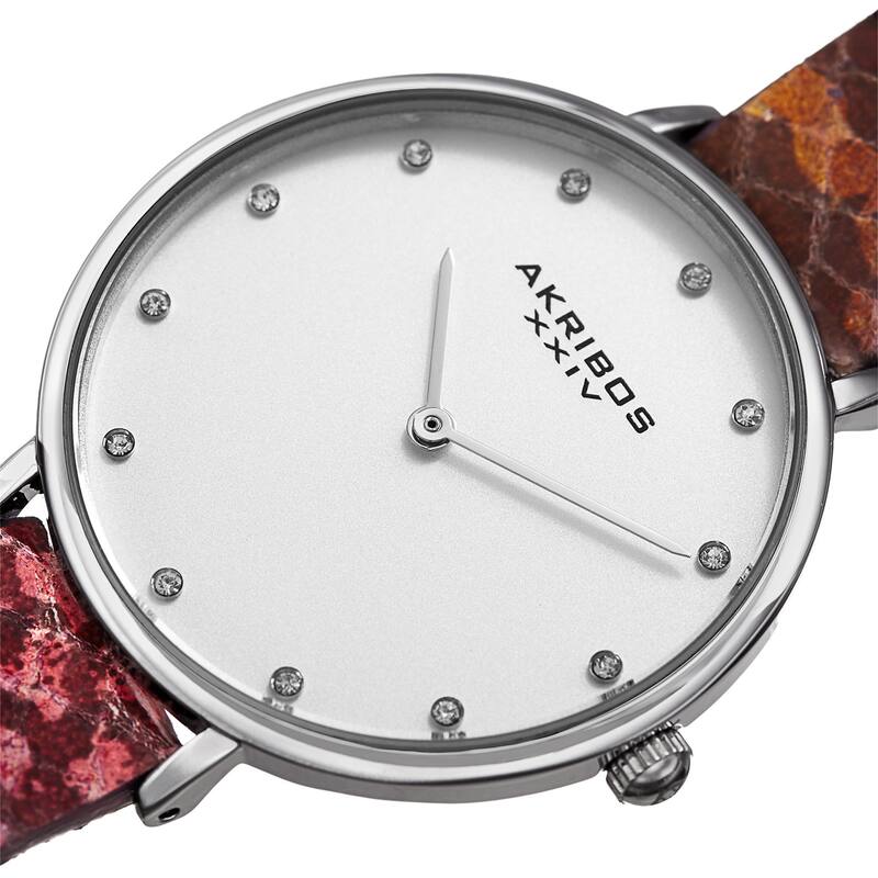 Akribos XXIV Women's Quartz Swarovski Crystal Double Wrap Leather Lizard Strap Watch