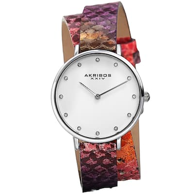 Akribos XXIV Women's Quartz Swarovski Crystal Double Wrap Leather Lizard Strap Watch