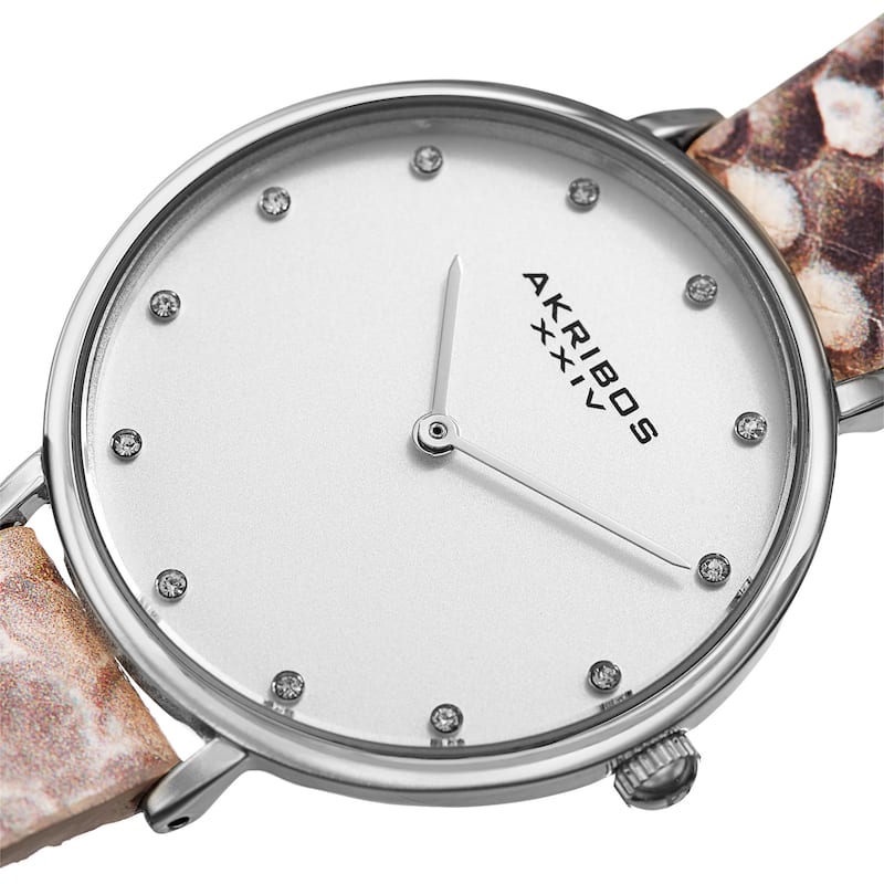 Akribos XXIV Women's Quartz Swarovski Crystal Double Wrap Leather Lizard Strap Watch