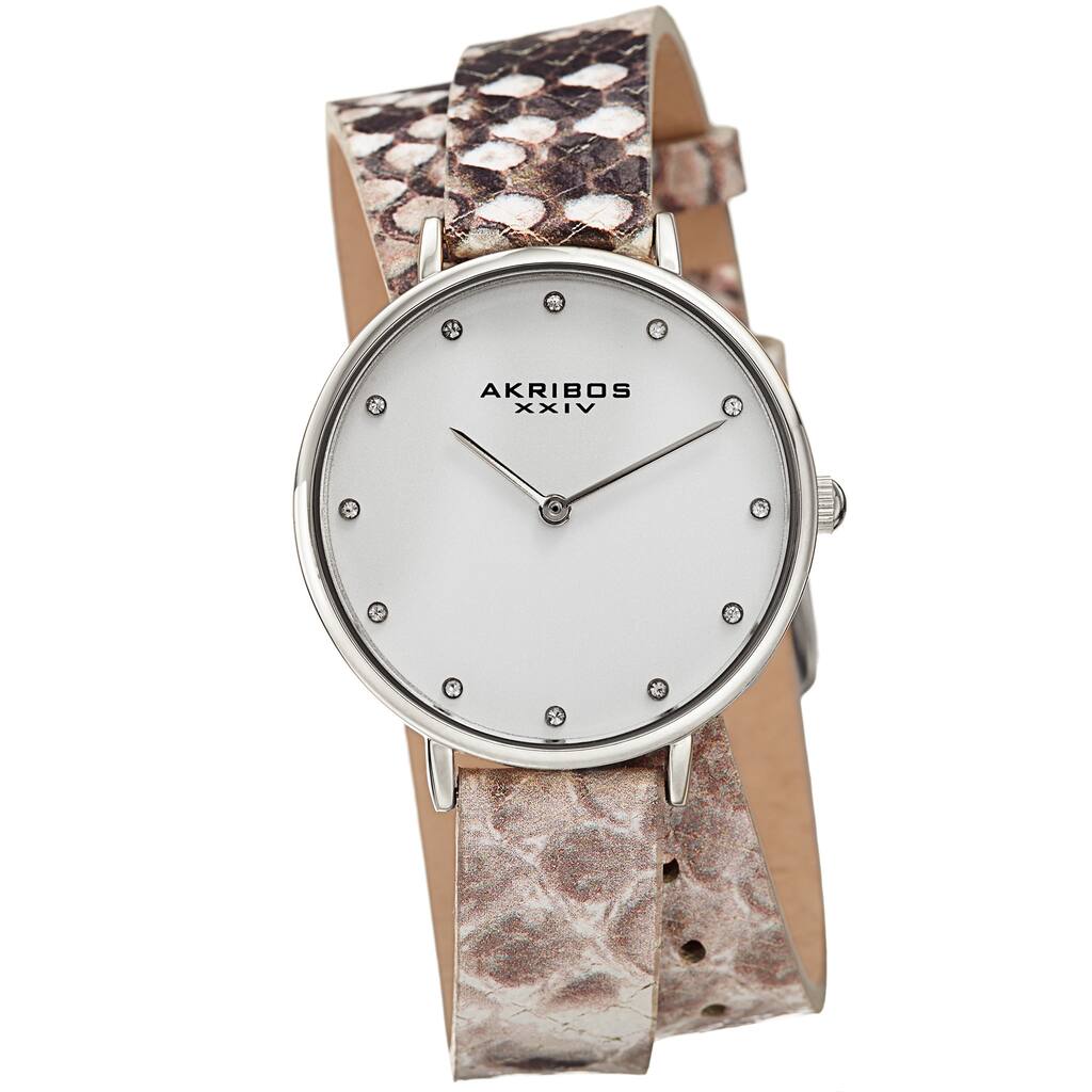 Akribos XXIV Women's Quartz Swarovski Crystal Double Wrap Leather Lizard Strap Watch
