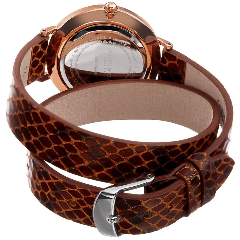 Akribos XXIV Women's Quartz Swarovski Crystal Double Wrap Leather Lizard Strap Watch