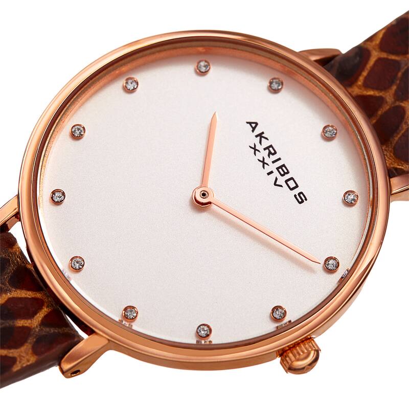 Akribos XXIV Women's Quartz Swarovski Crystal Double Wrap Leather Lizard Strap Watch
