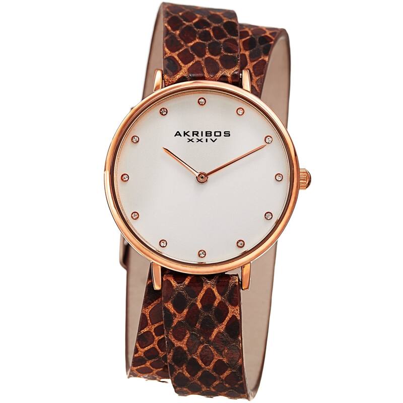 Akribos XXIV Women's Quartz Swarovski Crystal Double Wrap Leather Lizard Strap Watch