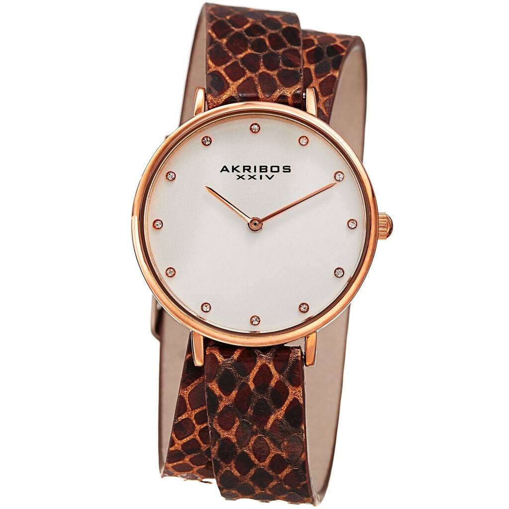 Akribos XXIV Women's Quartz Swarovski Crystal Double Wrap Leather Lizard Strap Watch