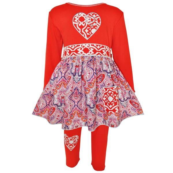 Shop AnnLoren Girls Boutique Red Heart Knit Dress with Leggings - On ...