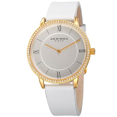 Akribos XXIV Women's Quartz Swarovski Crystal Leather White Strap Watch