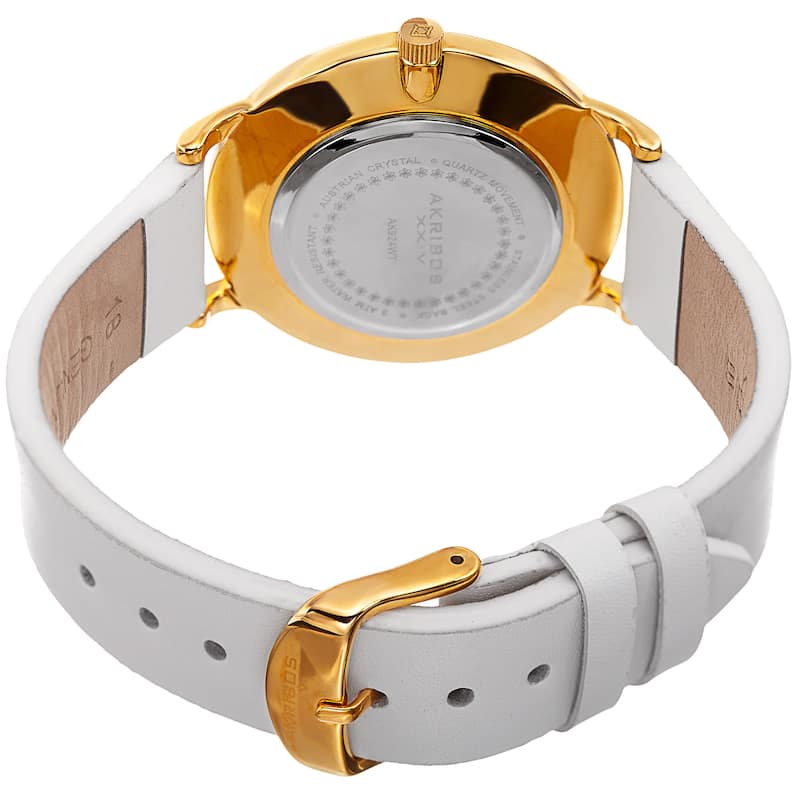 Akribos XXIV Women's Quartz Swarovski Crystal Leather White Strap Watch
