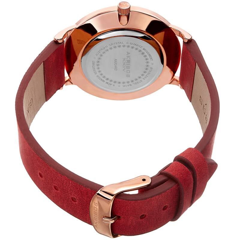 Akribos XXIV Women's Quartz Swarovski Crystal Leather Red Strap Watch
