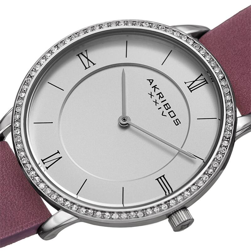 Akribos XXIV Women's Quartz Swarovski Crystal Leather Purple Strap Watch