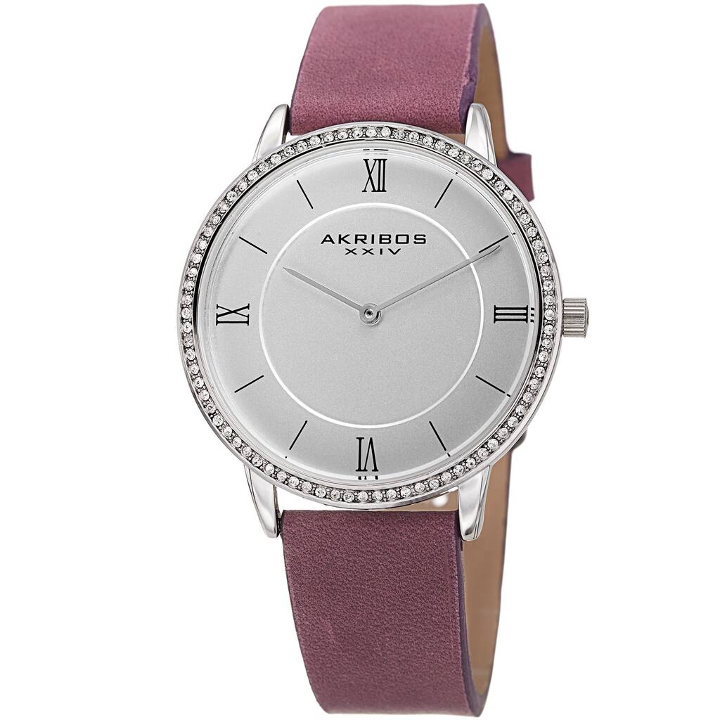 Akribos XXIV Women's Quartz Swarovski Crystal Leather Purple Strap Watch