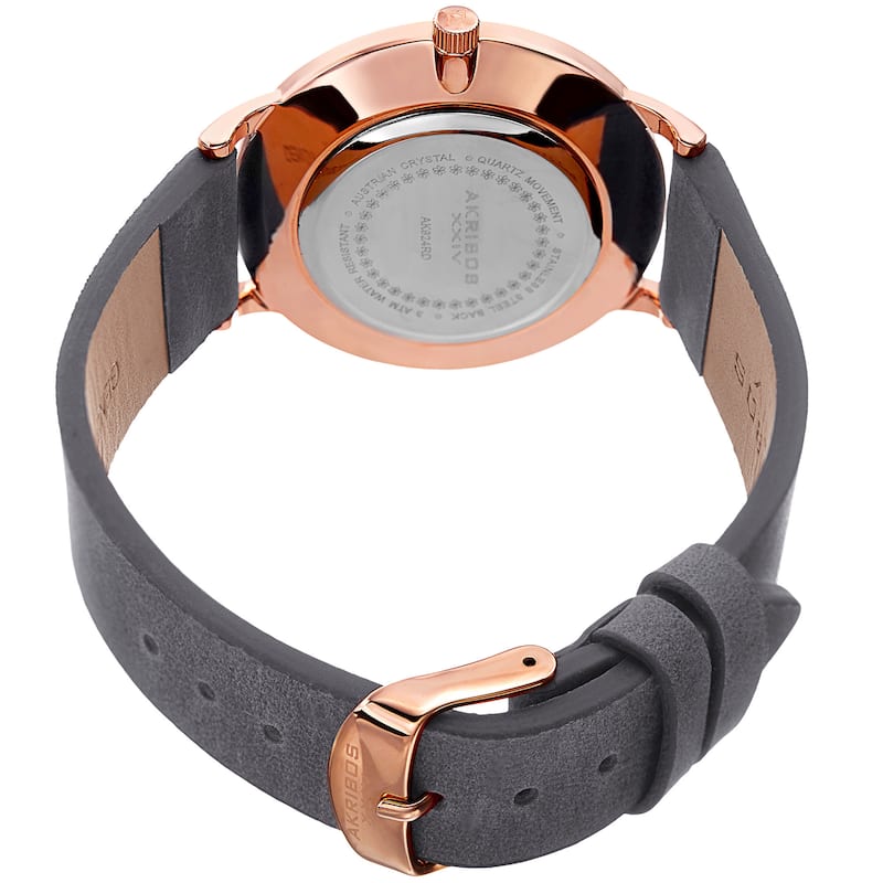 Akribos XXIV Women's Quartz Swarovski Crystal Leather Gray Strap Watch