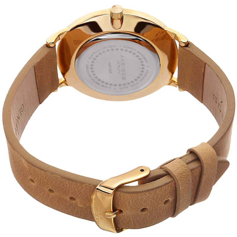 Akribos XXIV Women's Quartz Swarovski Crystal Leather Brown Strap Watch