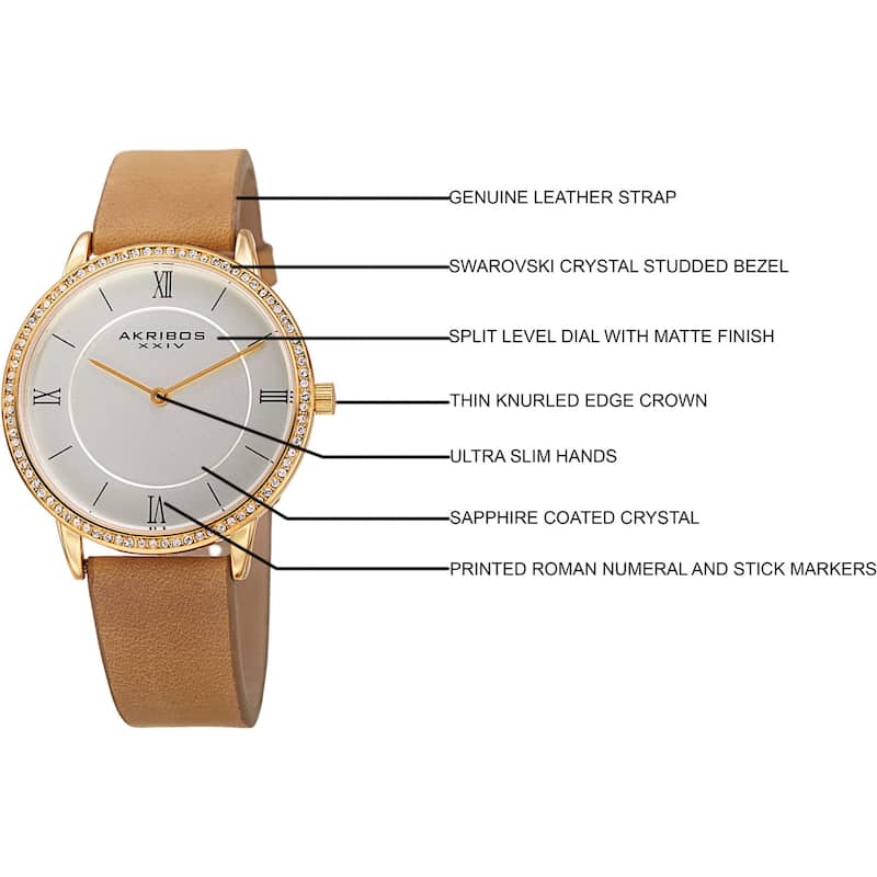 Akribos XXIV Women's Quartz Swarovski Crystal Leather Brown Strap Watch