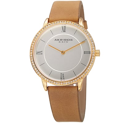 Akribos XXIV Women's Quartz Swarovski Crystal Leather Brown Strap Watch
