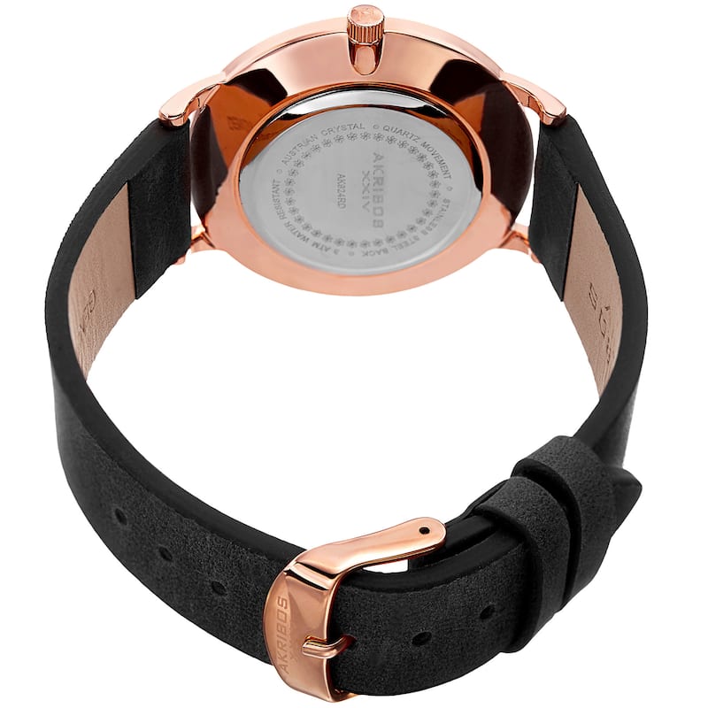 Akribos XXIV Women's Quartz Swarovski Crystal Leather Black Strap Watch
