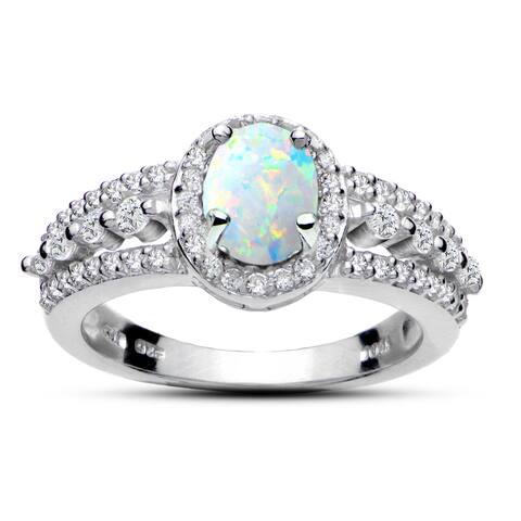Glitzy Rocks Sterling Silver Created Gemstone and White Topaz Oval Ring